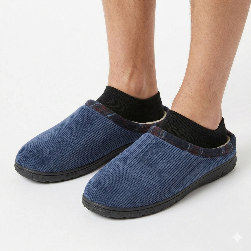 Totes Toasties Memory‎ Foam Corduroy Clog Slippers Mens Large 9-10 Blue NIB